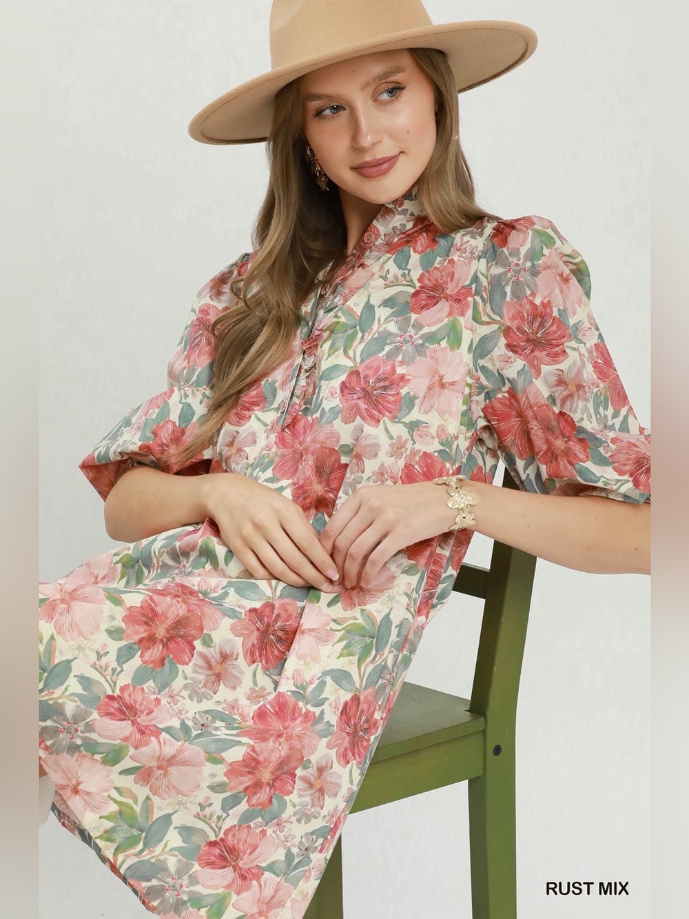 Umgee Mix Floral Print Smocked Cuff Mini Dress - Picture 4 of 7